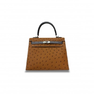 HERMÈS MASTER OSTRICH LEATHER GOLD 25 SILVER (25*17*7cm) 